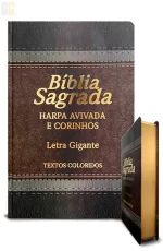 Bíblia ARC | Letra Gigante | Textos Coloridos Com Harpa | Capa Laminada - Marrom - Imagem 3