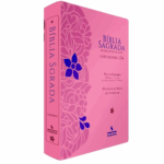 Bíblia Sagrada Harpa Celestial 774 ERC Letra Extra Gigante Capa Rosa Flor Azul