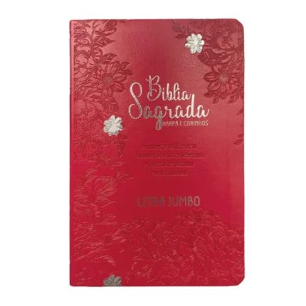Bíblia Sagrada Letra Jumbo |ARC Harpa Avivada e Corinhos Capa PU Luxo Jardim Vermelho